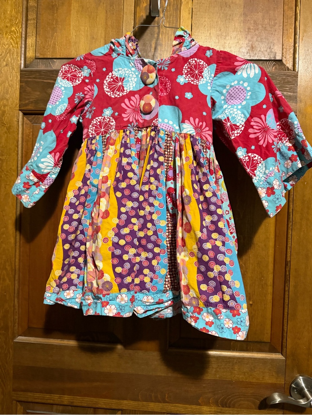 Jelly the Pug Girls Floral Patchwork Long-Sleeve Dress - Red & Aqua size 6